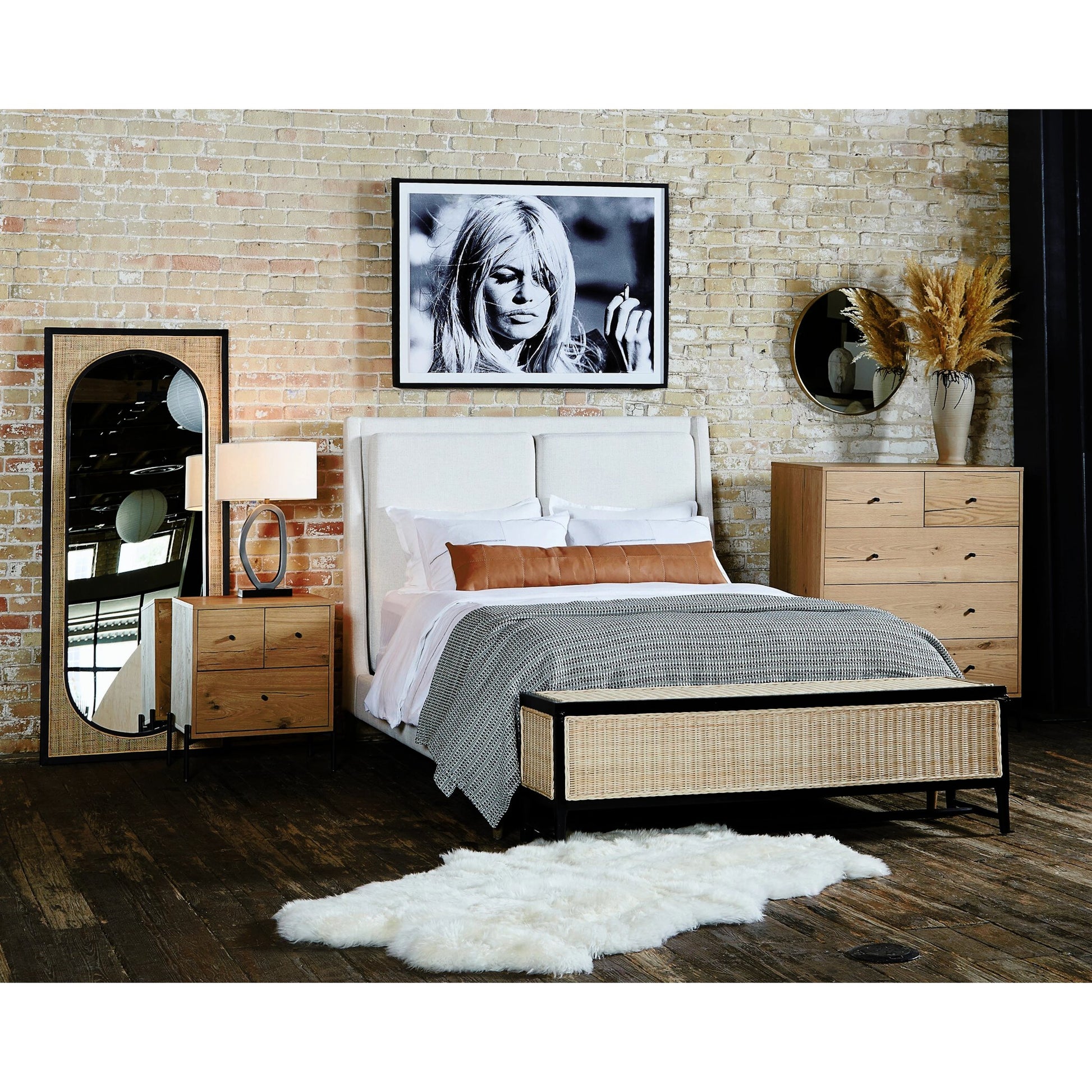 Eaton Nightstand by Four Hands. Made from thick oak veneer, iron in a rustic style.