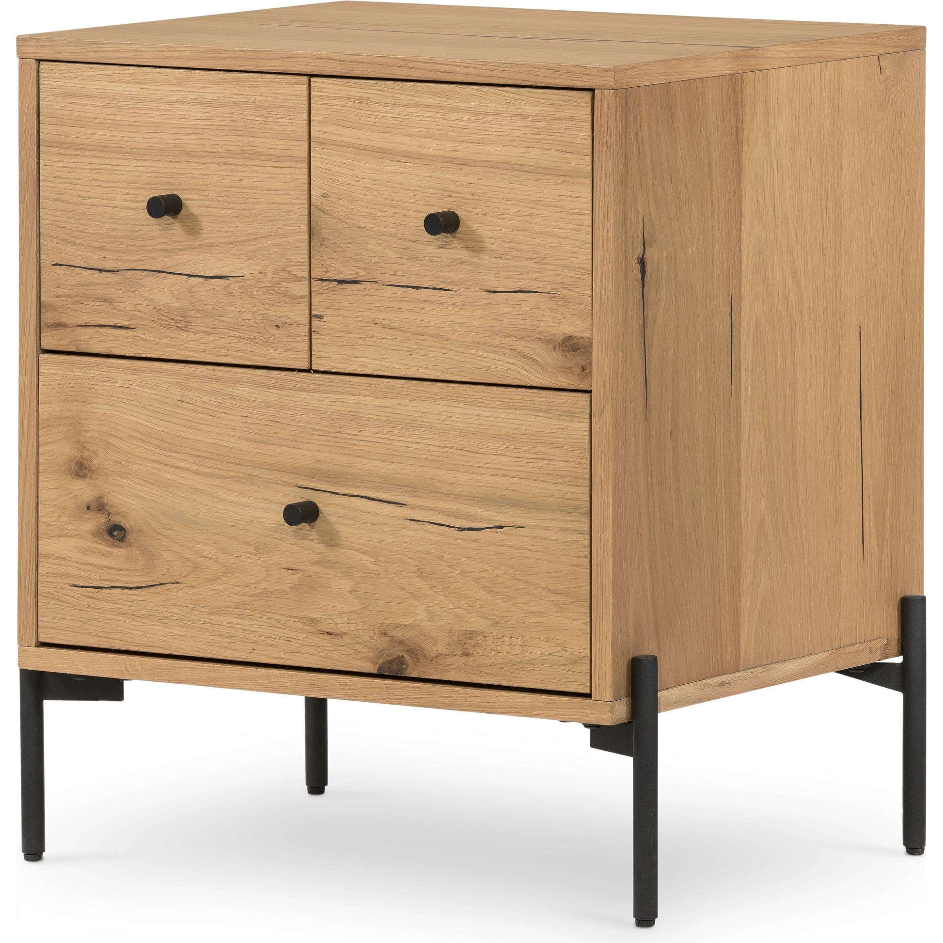 Eaton Nightstand by Four Hands. Made from thick oak veneer, iron in a rustic style.