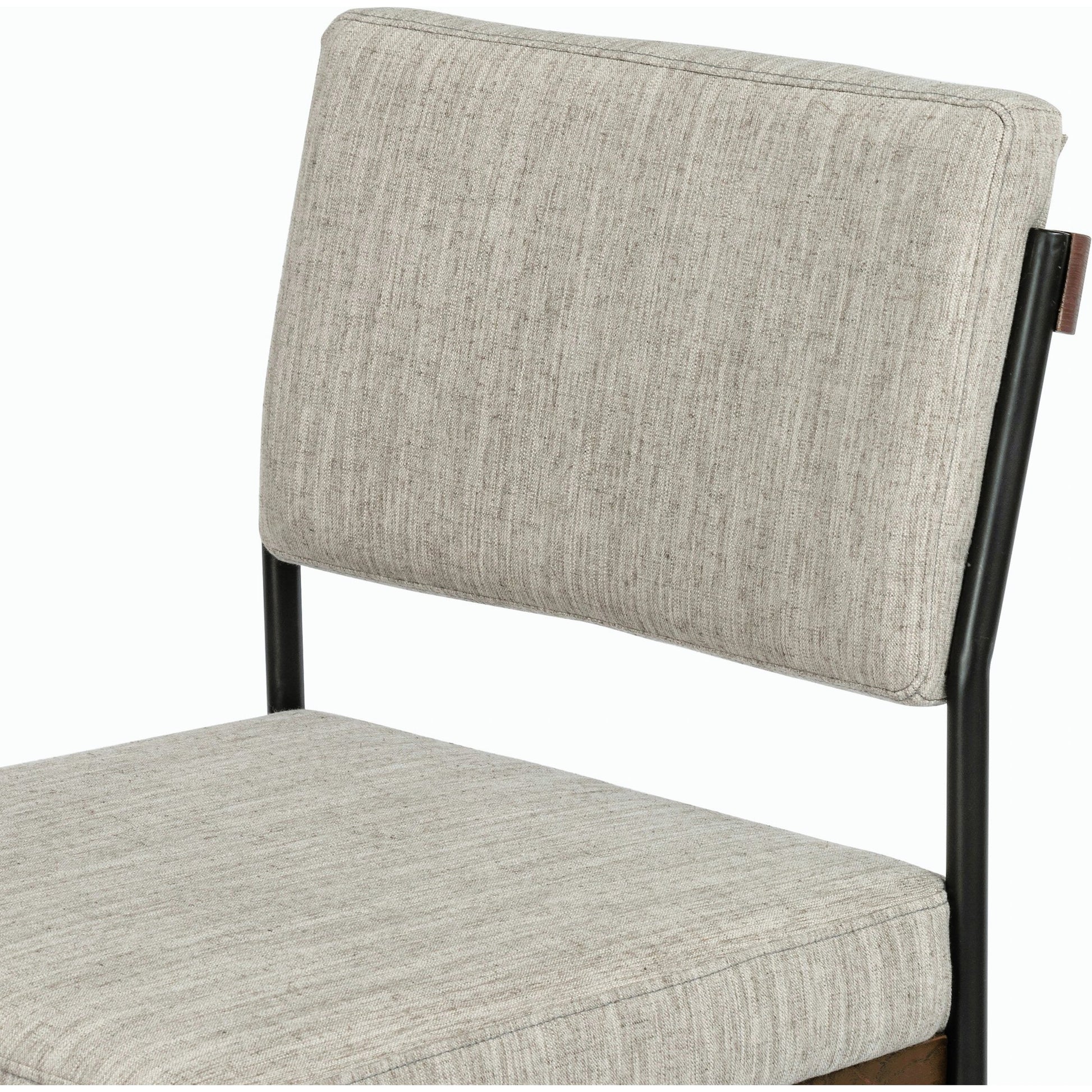 Benton Bar + Counter Stool by Four Hands in savile flannel and almond, midnight iron. Made from 92% polyester, 8% flax, linen, solid nettlewood, iron in a modern style.