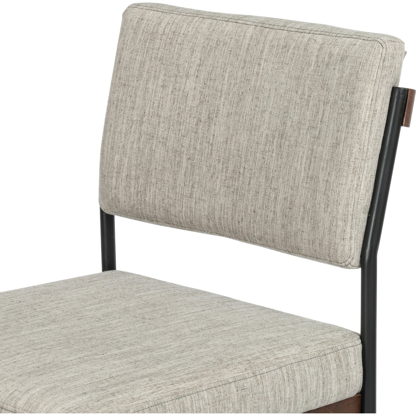 008 SI-1714429 | Closeup | Benton Bar + Counter Stool by Four Hands in savile flannel and almond, midnight iron. Made from 92% polyester, 8% flax, linen, solid nettlewood, iron in a modern style.