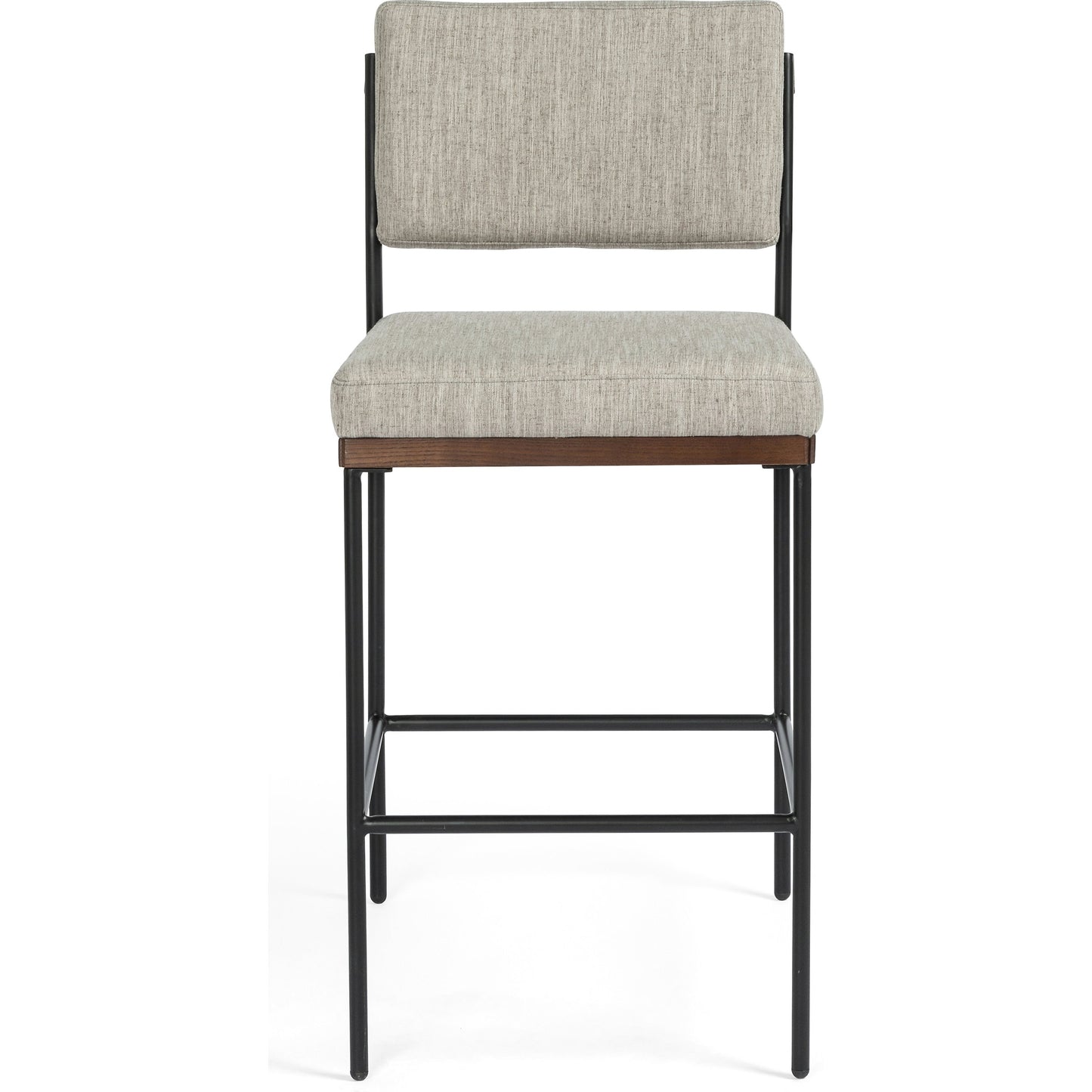 004 SI-1714429 | Additional Silo | Benton Bar + Counter Stool by Four Hands in savile flannel and almond, midnight iron. Made from 92% polyester, 8% flax, linen, solid nettlewood, iron in a modern style.