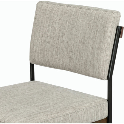 Benton Bar + Counter Stool by Four Hands in savile flannel and almond, midnight iron. Made from 92% polyester, 8% flax, linen, solid nettlewood, iron in a modern style.