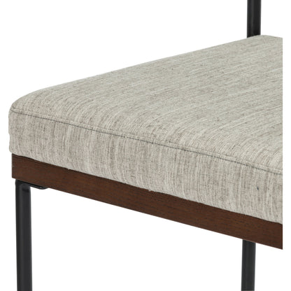 Benton Bar + Counter Stool by Four Hands in savile flannel and almond, midnight iron. Made from 92% polyester, 8% flax, linen, solid nettlewood, iron in a modern style.