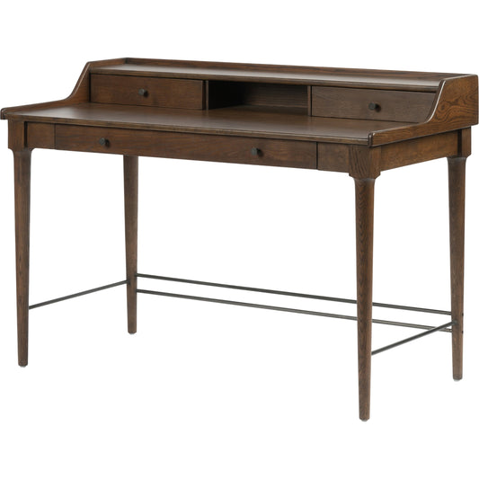 Moreau Writing Desk by Four Hands in dark toasted oak. Made from solid oak, iron in a rustic style.