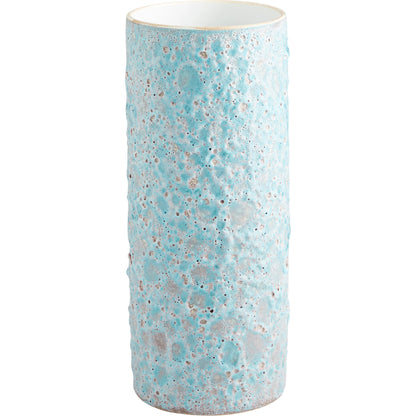 Sumba Vase by Cyan Design in mottled pale blue. Made from porcelain in a modern style.