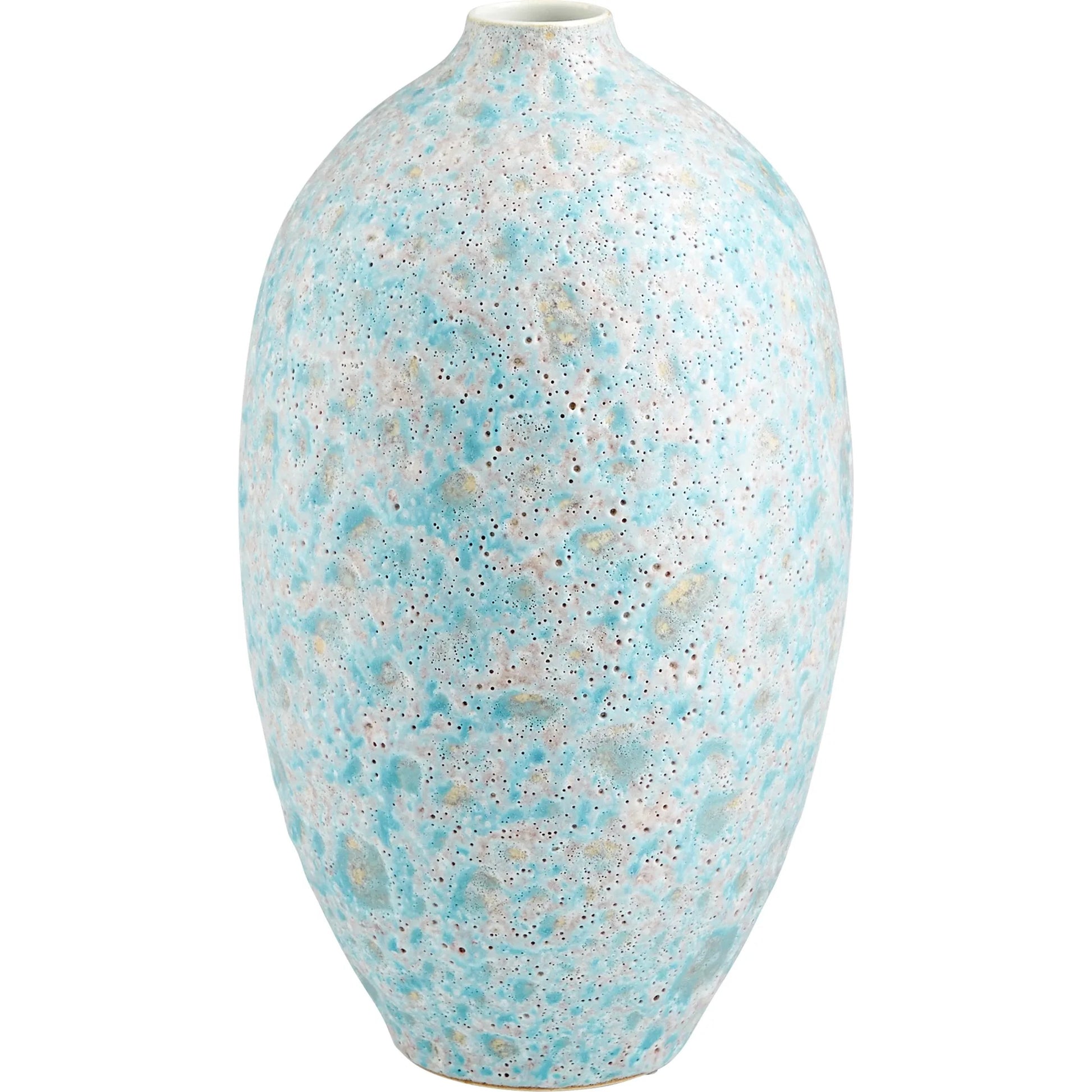 Sumba Vase by Cyan Design in mottled pale blue. Made from porcelain in a modern style.