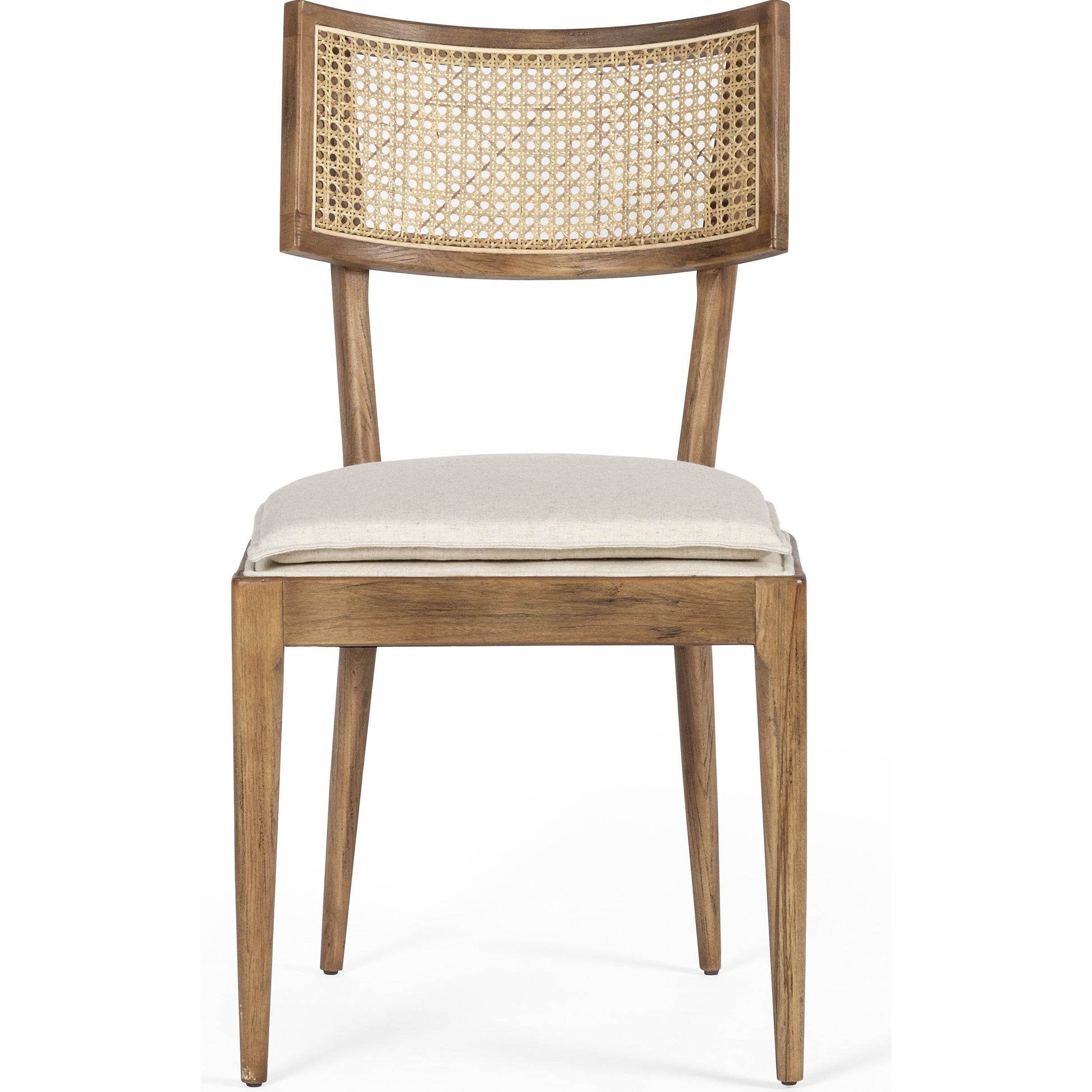 Britt Dining Chair by Four Hands in natural cane, savile flax, brushed ebony. Made from 92% polyester, 8% flax, linen, solid nettlewood, cane in a modern style.