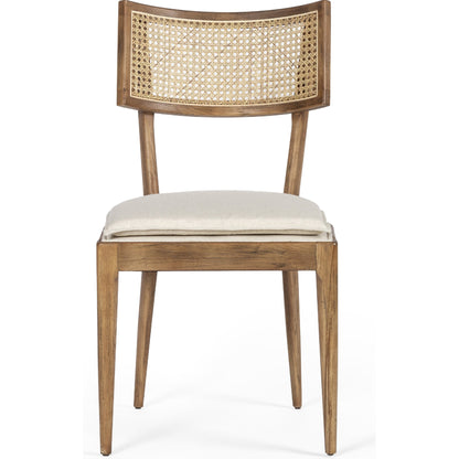Britt Dining Chair by Four Hands in natural cane, savile flax, brushed ebony. Made from 92% polyester, 8% flax, linen, solid nettlewood, cane in a modern style.