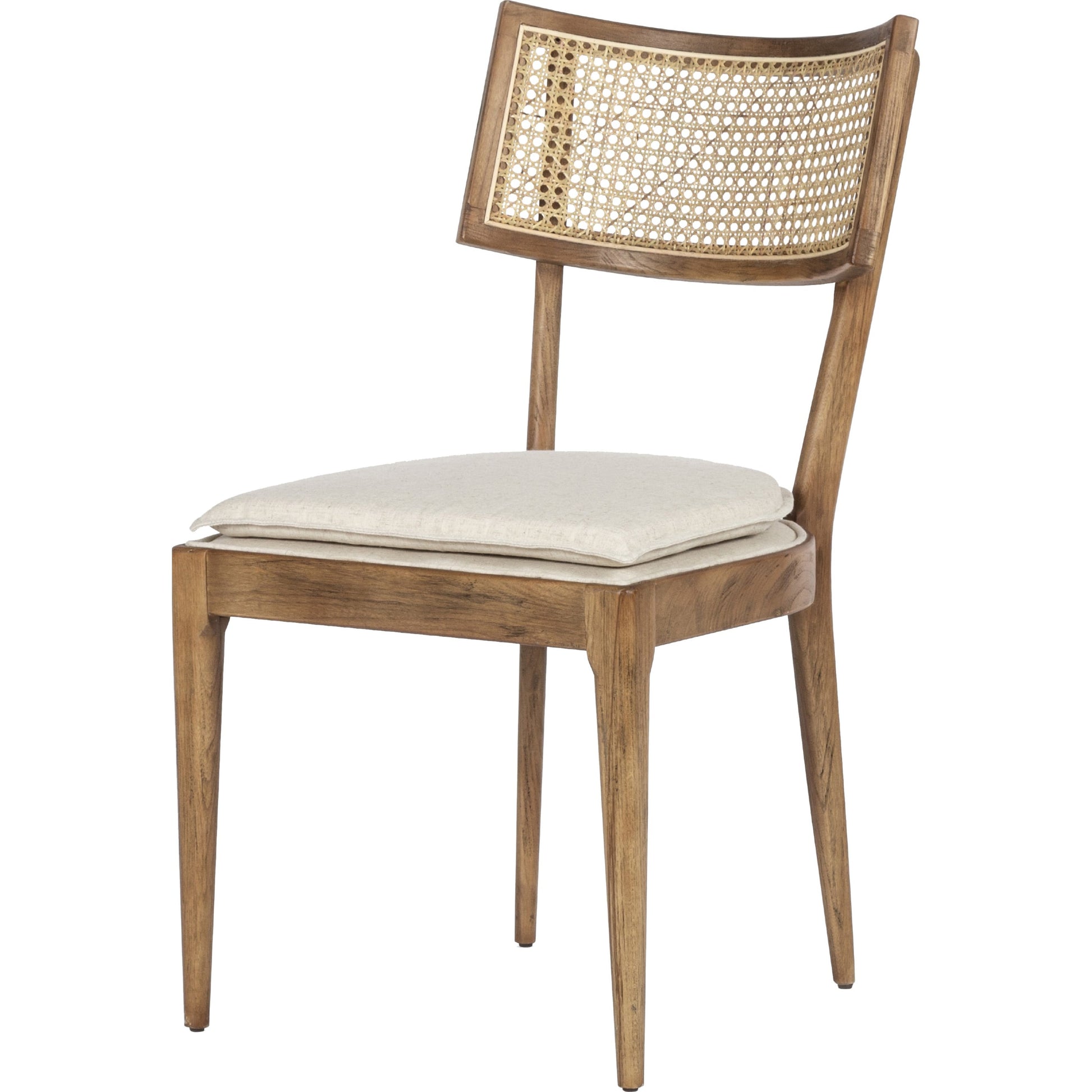 Britt Dining Chair by Four Hands in natural cane, savile flax, brushed ebony. Made from 92% polyester, 8% flax, linen, solid nettlewood, cane in a modern style.