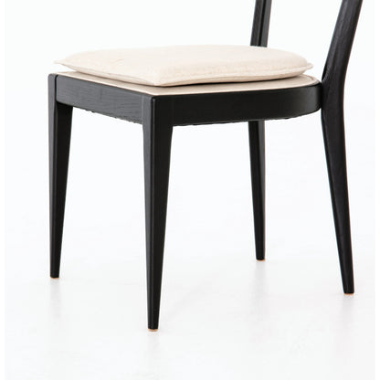 Britt Dining Chair by Four Hands in natural cane, savile flax, brushed ebony. Made from 92% polyester, 8% flax, linen, solid nettlewood, cane in a modern style.