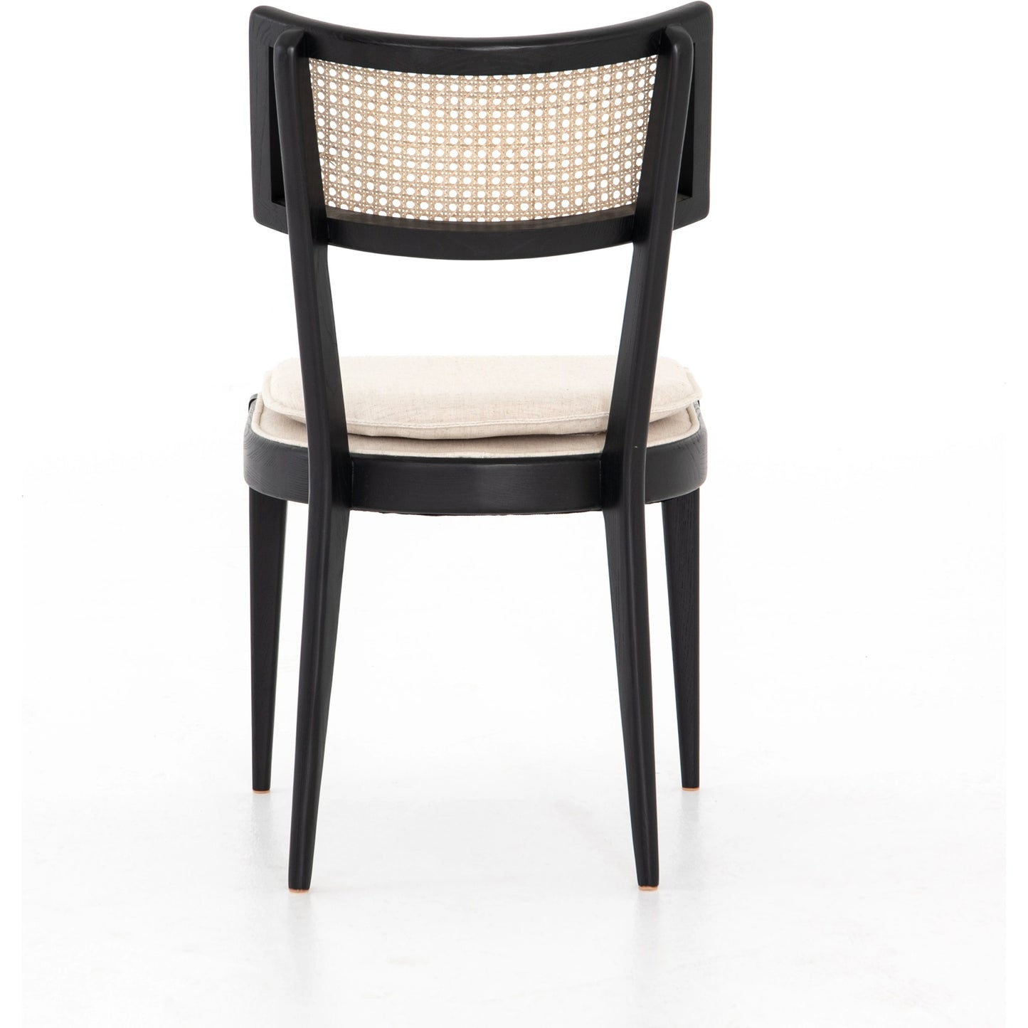 004 SI-2001032 | Additional Silo | Britt Dining Chair by Four Hands in natural cane, savile flax, brushed ebony. Made from 92% polyester, 8% flax, linen, solid nettlewood, cane in a modern style.