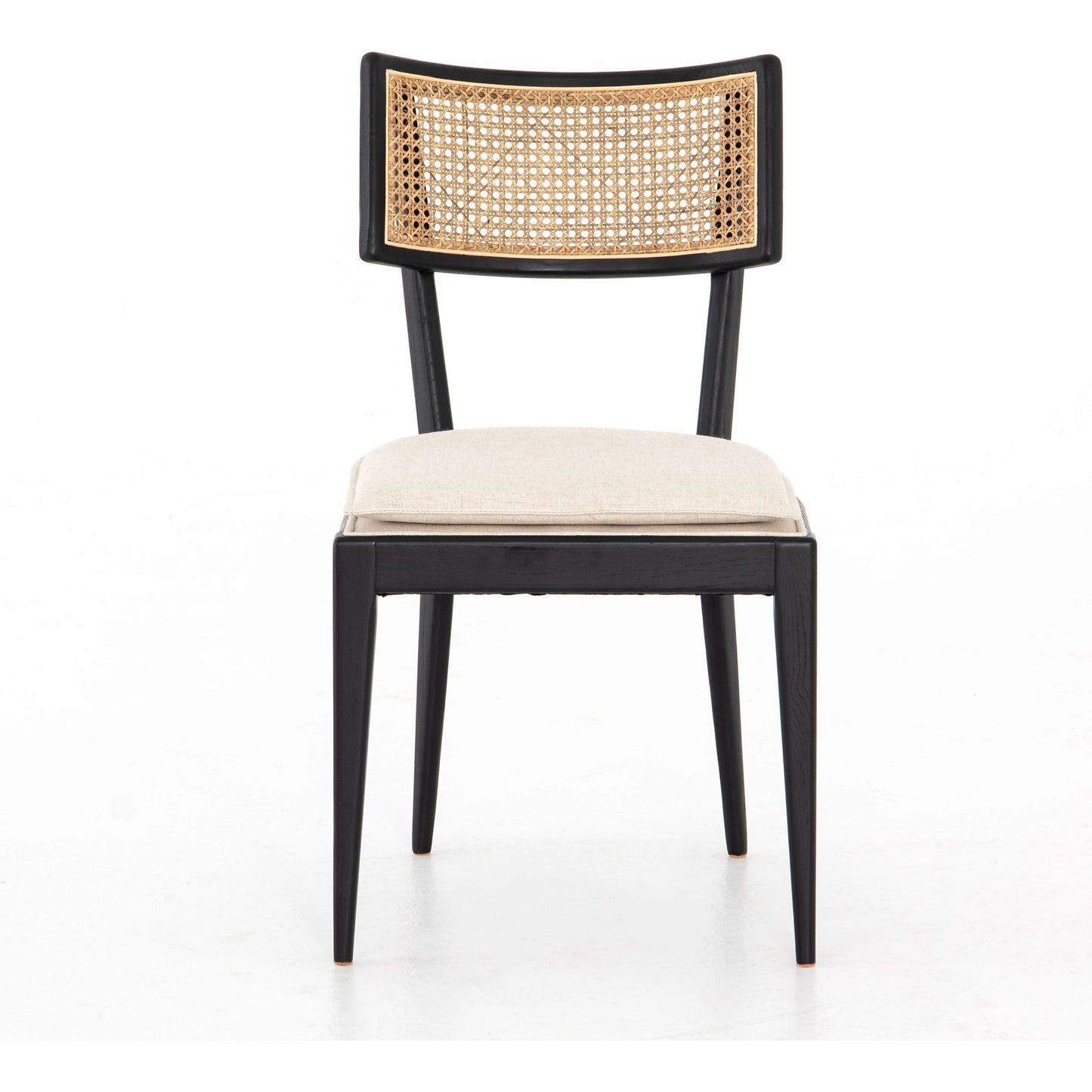002 SI-2001032 | Additional Silo | Britt Dining Chair by Four Hands in natural cane, savile flax, brushed ebony. Made from 92% polyester, 8% flax, linen, solid nettlewood, cane in a modern style.