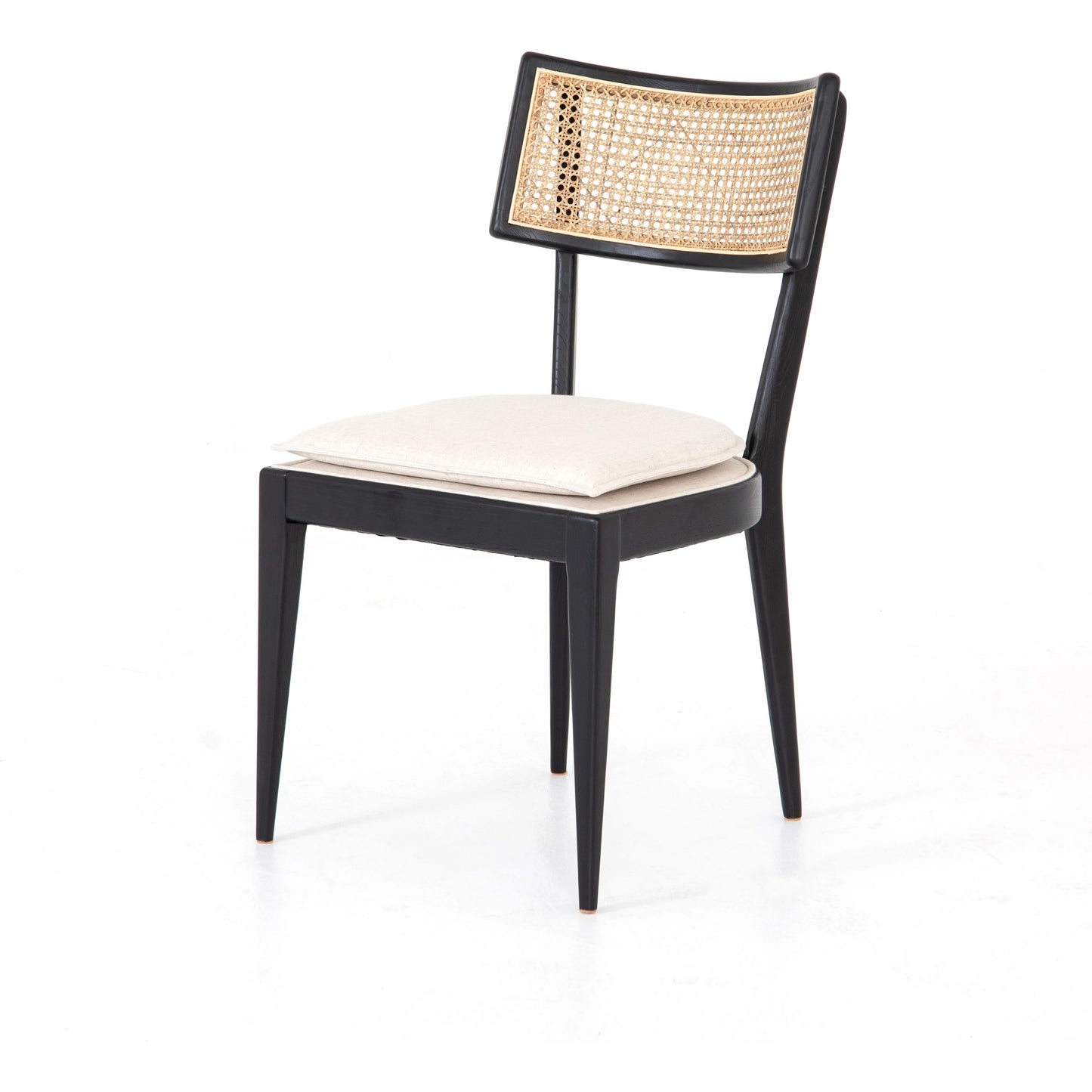 001 SI-2001032 | Primary Silo | Britt Dining Chair by Four Hands in natural cane, savile flax, brushed ebony. Made from 92% polyester, 8% flax, linen, solid nettlewood, cane in a modern style.