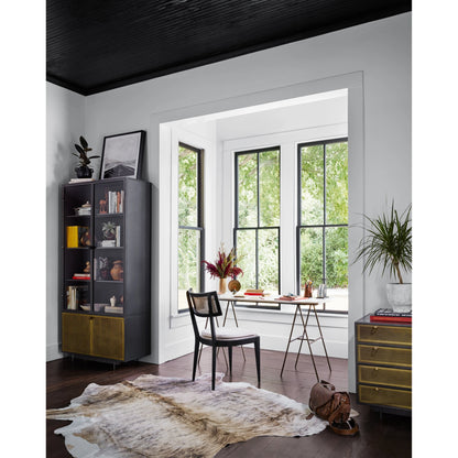 Britt Dining Chair by Four Hands in natural cane, savile flax, brushed ebony. Made from 92% polyester, 8% flax, linen, solid nettlewood, cane in a modern style.