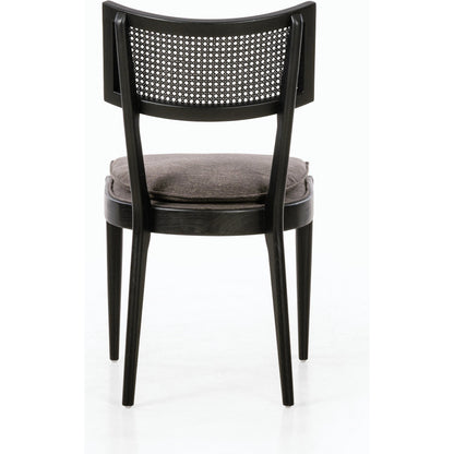 Britt Dining Chair by Four Hands in natural cane, savile flax, brushed ebony. Made from 92% polyester, 8% flax, linen, solid nettlewood, cane in a modern style.