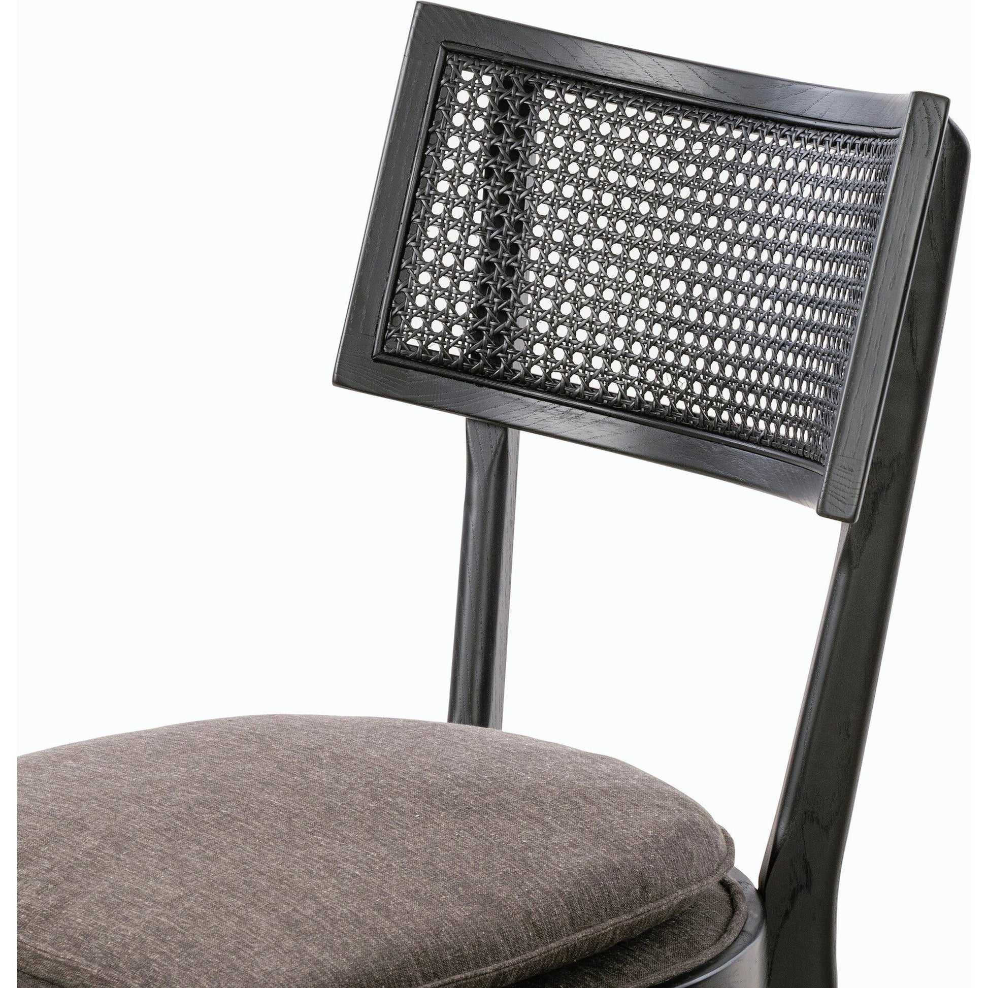 Britt Dining Chair by Four Hands in natural cane, savile flax, brushed ebony. Made from 92% polyester, 8% flax, linen, solid nettlewood, cane in a modern style.