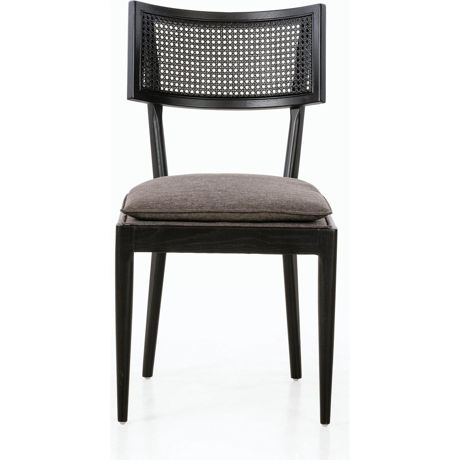 Britt Dining Chair by Four Hands in natural cane, savile flax, brushed ebony. Made from 92% polyester, 8% flax, linen, solid nettlewood, cane in a modern style.