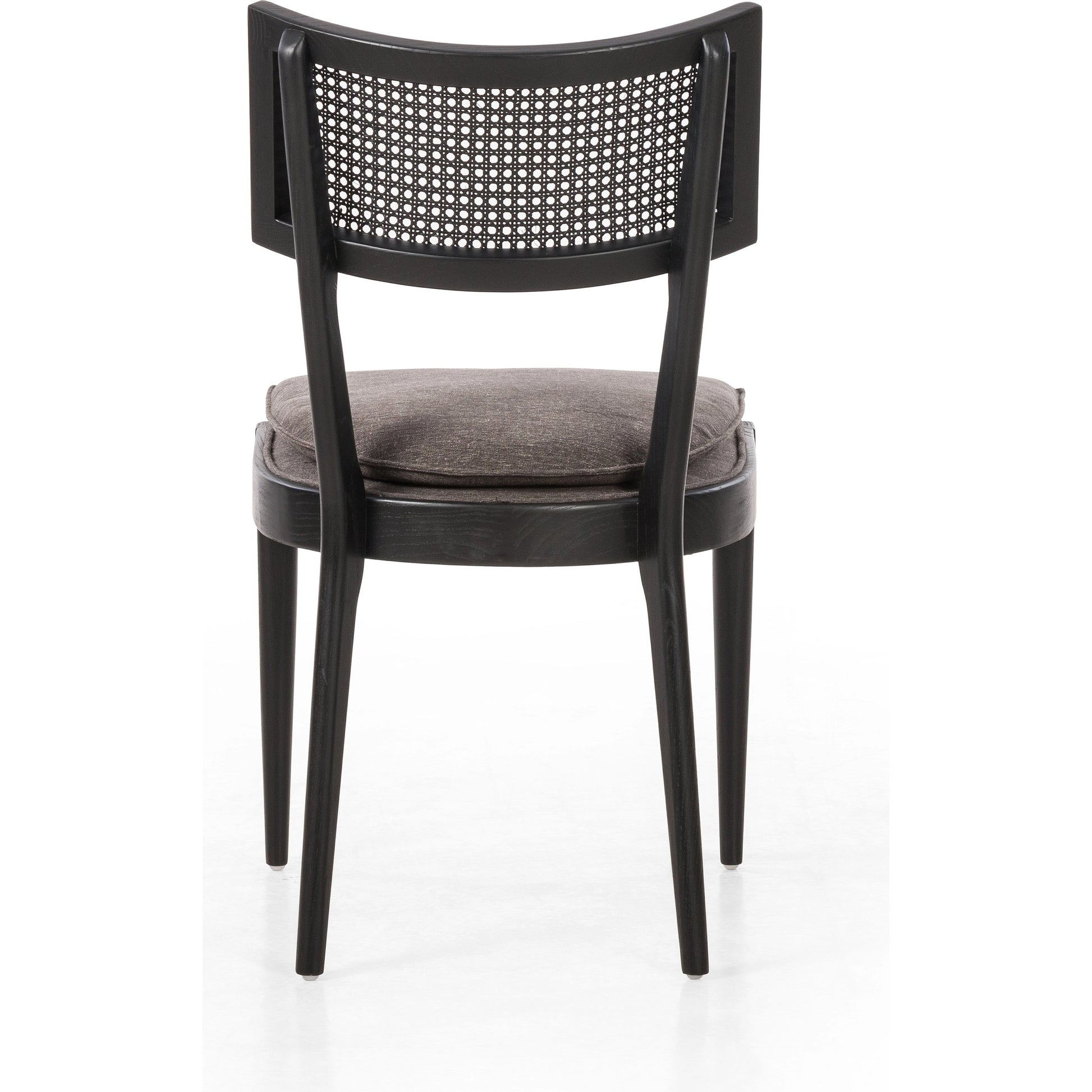 Britt Dining Chair by Four Hands in natural cane, savile flax, brushed ebony. Made from 92% polyester, 8% flax, linen, solid nettlewood, cane in a modern style.