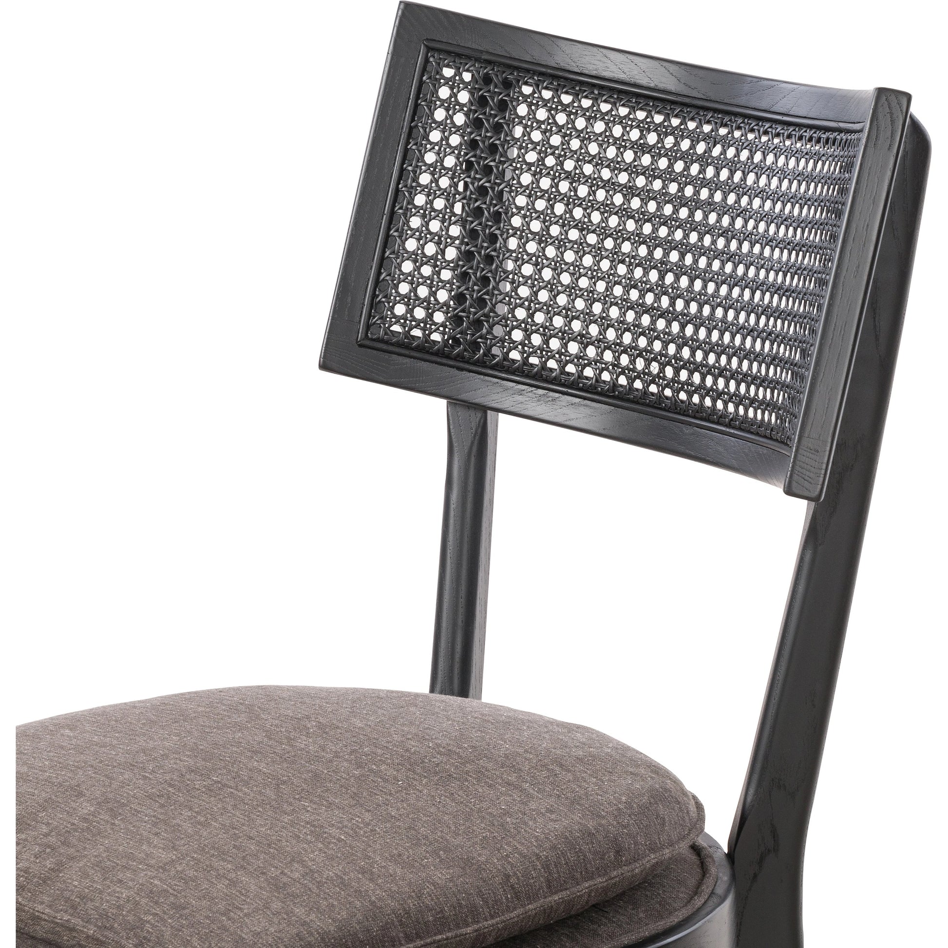 Britt Dining Chair by Four Hands in natural cane, savile flax, brushed ebony. Made from 92% polyester, 8% flax, linen, solid nettlewood, cane in a modern style.