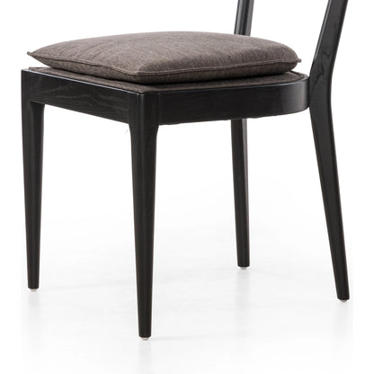 Britt Dining Chair by Four Hands in natural cane, savile flax, brushed ebony. Made from 92% polyester, 8% flax, linen, solid nettlewood, cane in a modern style.