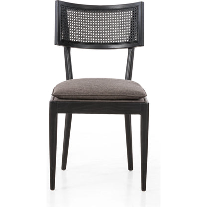 Britt Dining Chair by Four Hands in natural cane, savile flax, brushed ebony. Made from 92% polyester, 8% flax, linen, solid nettlewood, cane in a modern style.