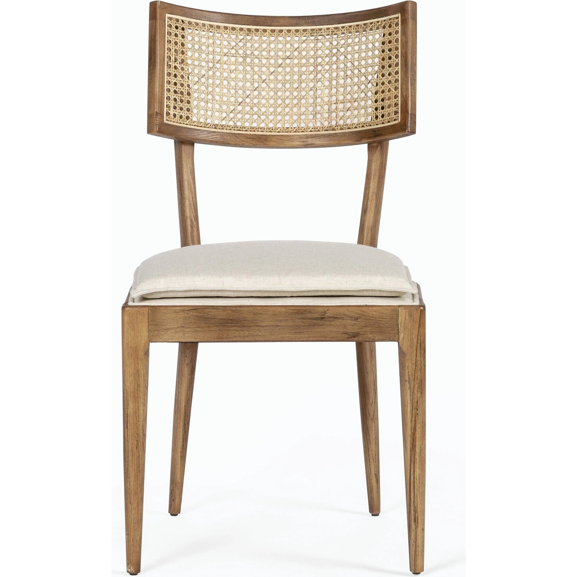 Britt Dining Chair by Four Hands in natural cane, savile flax, brushed ebony. Made from 92% polyester, 8% flax, linen, solid nettlewood, cane in a modern style.