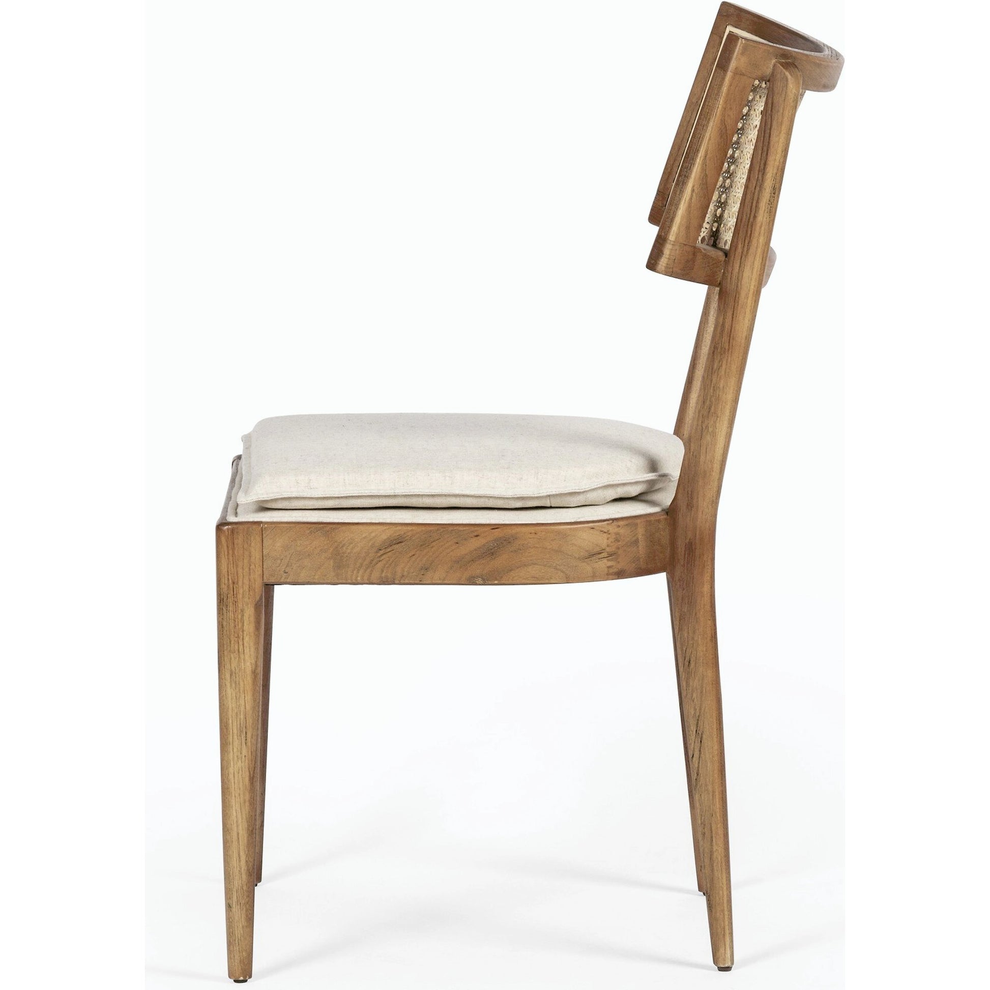 Britt Dining Chair by Four Hands in natural cane, savile flax, brushed ebony. Made from 92% polyester, 8% flax, linen, solid nettlewood, cane in a modern style.