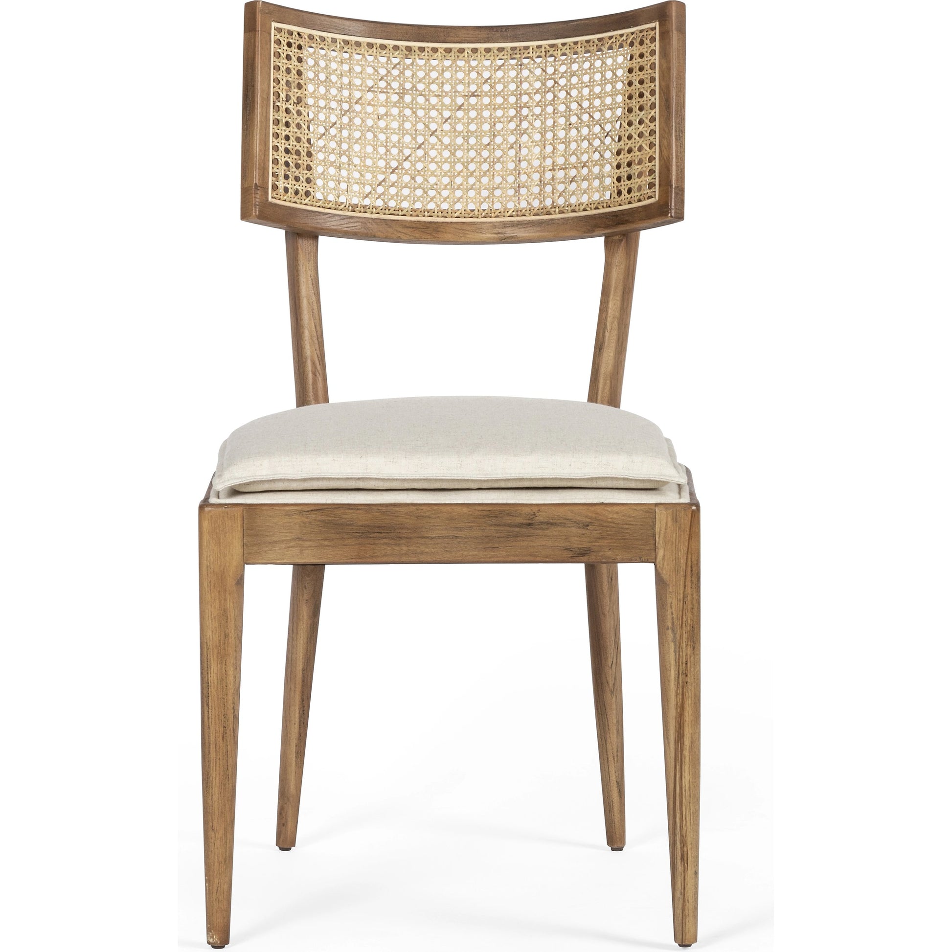 Britt Dining Chair by Four Hands in natural cane, savile flax, brushed ebony. Made from 92% polyester, 8% flax, linen, solid nettlewood, cane in a modern style.
