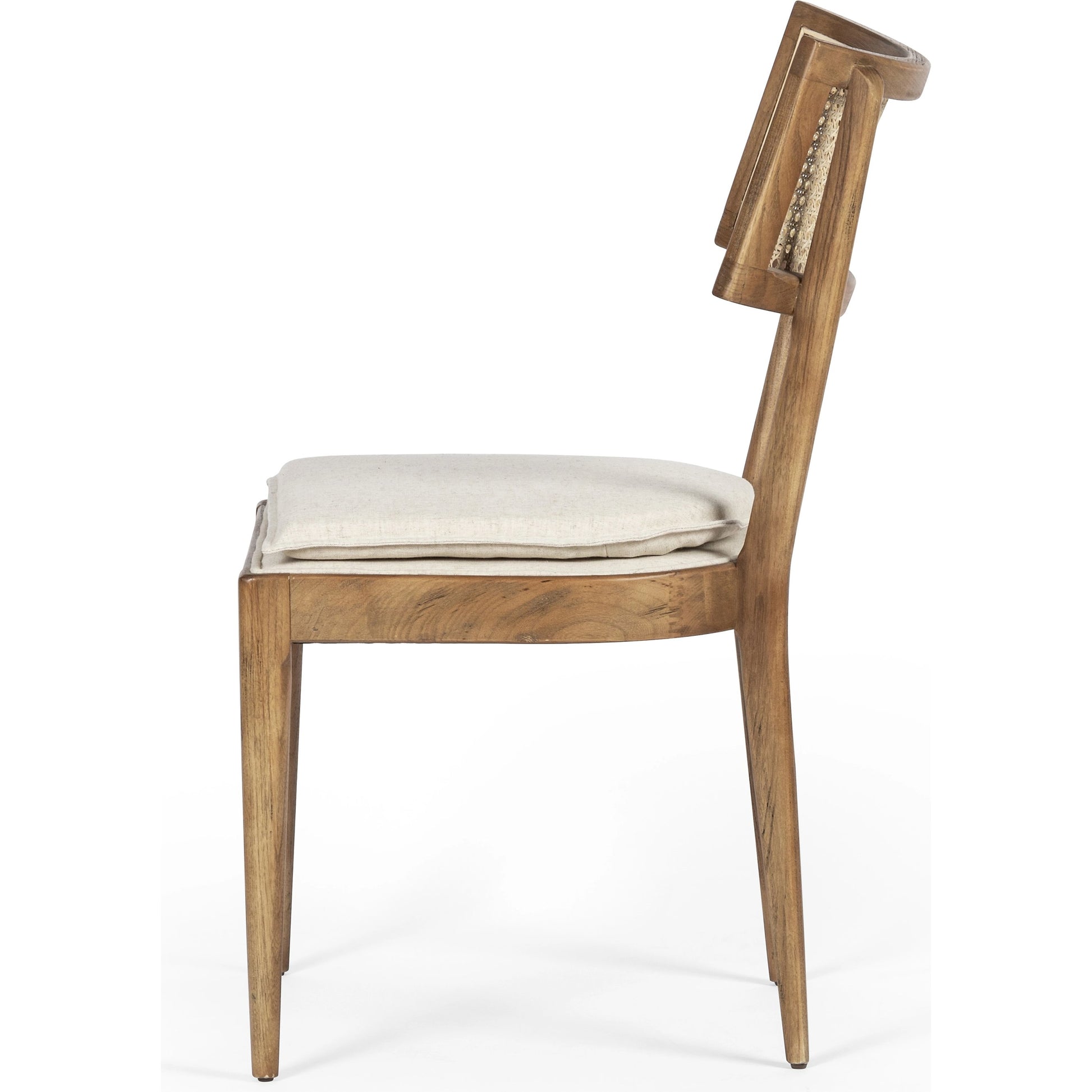 Britt Dining Chair by Four Hands in natural cane, savile flax, brushed ebony. Made from 92% polyester, 8% flax, linen, solid nettlewood, cane in a modern style.