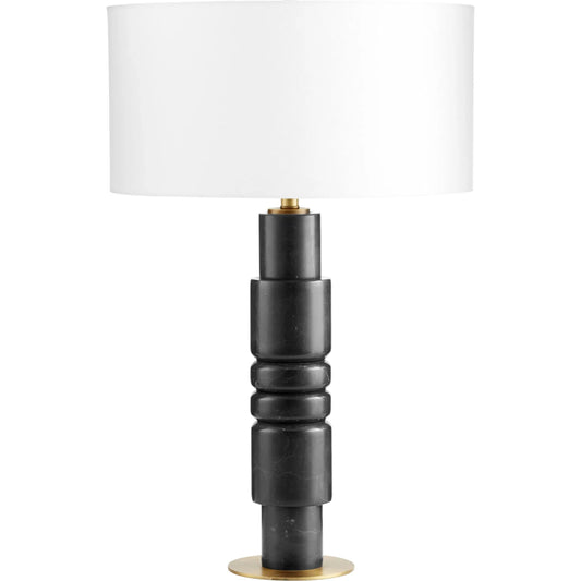 Dubois Table Lamp by Cyan Design in black. Made from iron, marble with off white linen shade in a modern style.