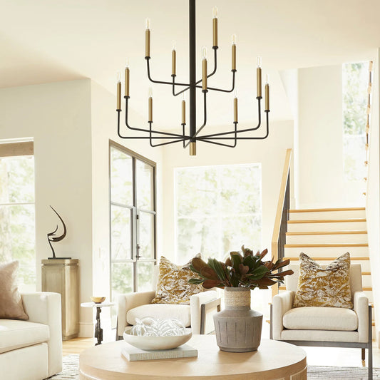 Apollo Chandelier by Cyan Design in noir, aged brass. Made from iron in a modern style.