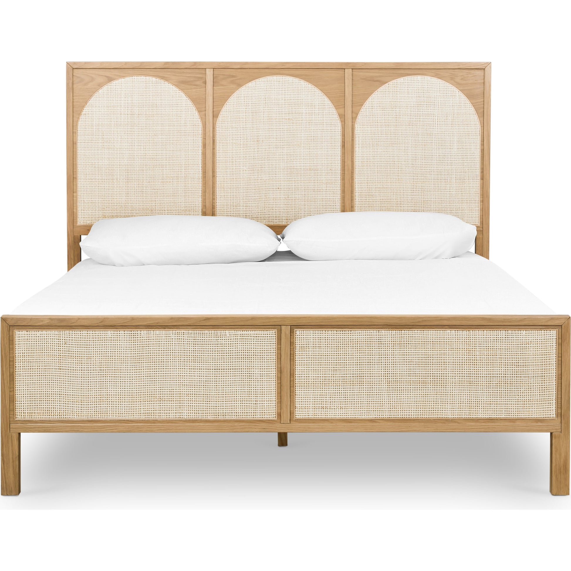 Allegra Bed by Four Hands in honey oak. Made from cane, solid oak, oak veneer in a rustic style.