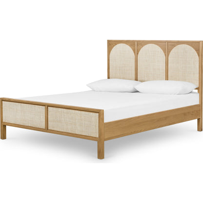 Allegra Bed by Four Hands in honey oak. Made from cane, solid oak, oak veneer in a rustic style.