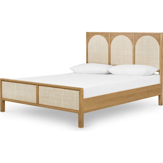 Allegra Bed by Four Hands in honey oak. Made from cane, solid oak, oak veneer in a rustic style.