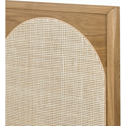 Allegra Bed by Four Hands in honey oak. Made from cane, solid oak, oak veneer in a rustic style.