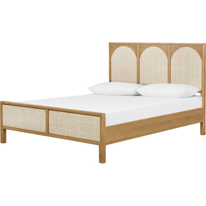 Allegra Bed by Four Hands in honey oak. Made from cane, solid oak, oak veneer in a rustic style.