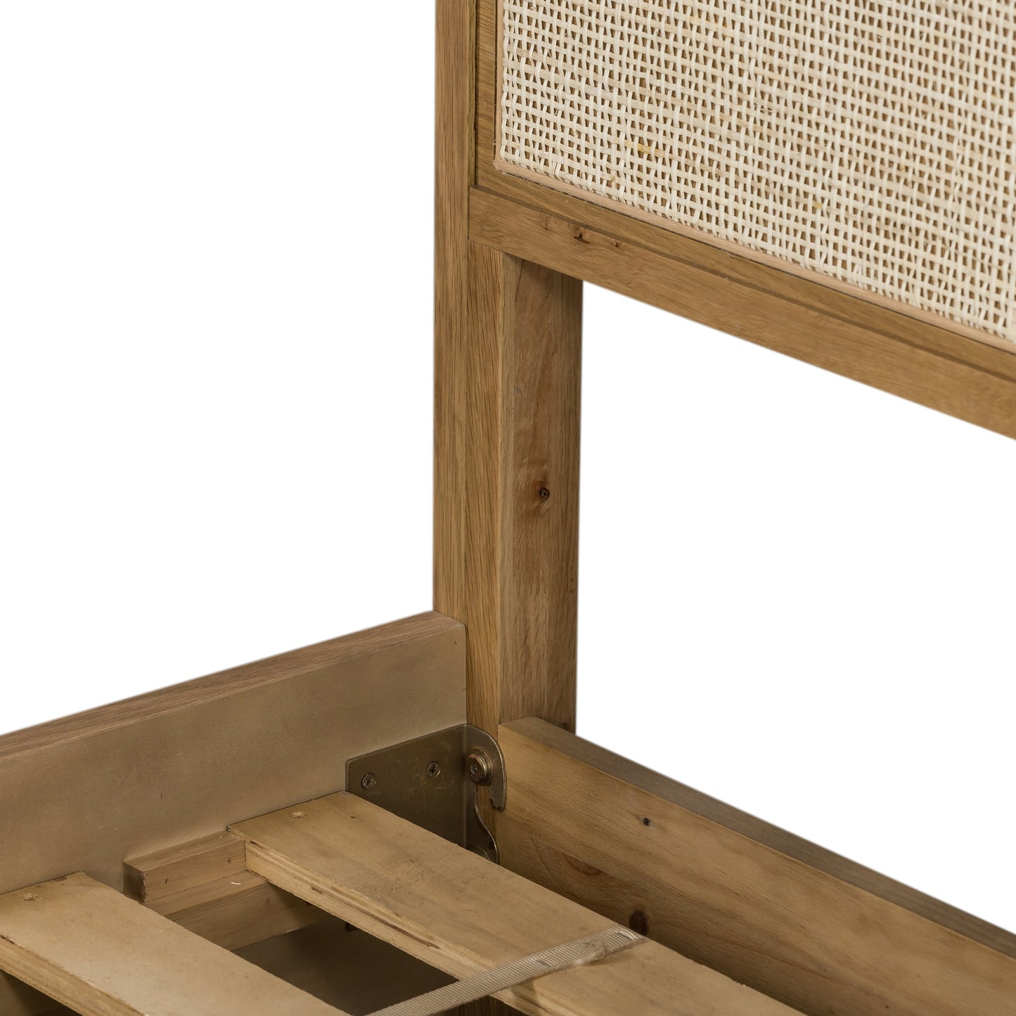 019 SI-1714148 | Closeup | Allegra Bed by Four Hands in honey oak. Made from cane, solid oak, oak veneer in a rustic style.