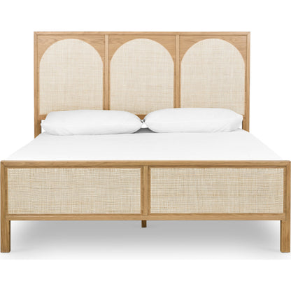 Allegra Bed by Four Hands in honey oak. Made from cane, solid oak, oak veneer in a rustic style.
