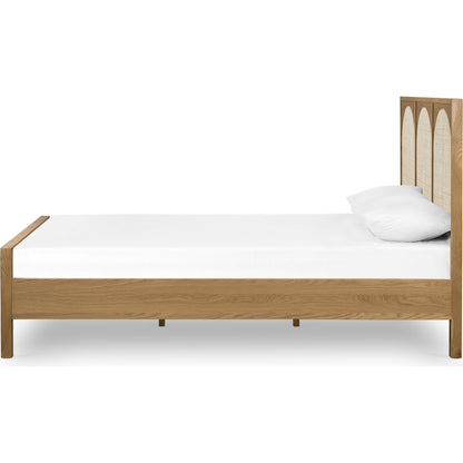 Allegra Bed by Four Hands in honey oak. Made from cane, solid oak, oak veneer in a rustic style.
