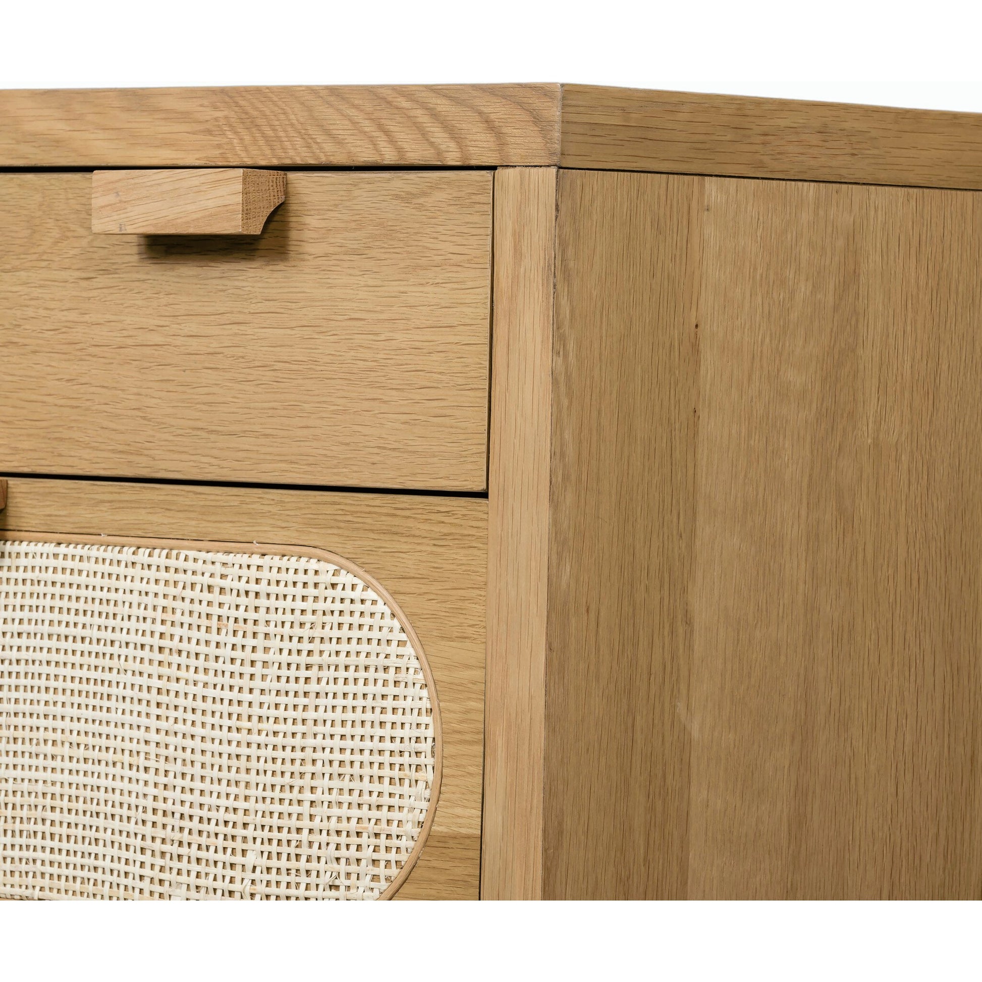 Allegra 8 Drawer Dresser by Four Hands in light natural cane, honey oak veneer. Made from cane, oak veneer in a rustic style.