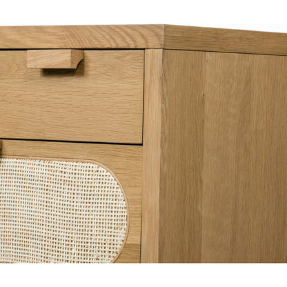 Allegra 8 Drawer Dresser by Four Hands in light natural cane, honey oak veneer. Made from cane, oak veneer in a rustic style.