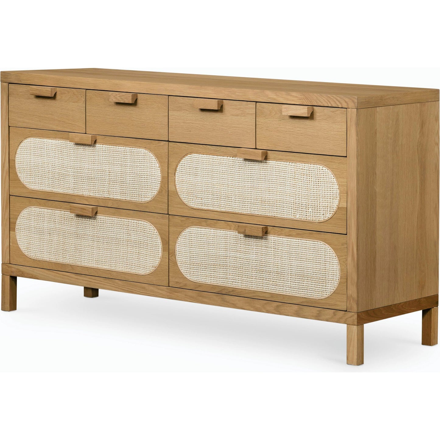 005 SI-1714146 | Additional Silo | Allegra 8 Drawer Dresser by Four Hands in light natural cane, honey oak veneer. Made from cane, oak veneer in a rustic style.