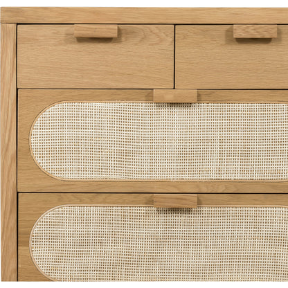 Allegra 8 Drawer Dresser by Four Hands in light natural cane, honey oak veneer. Made from cane, oak veneer in a rustic style.