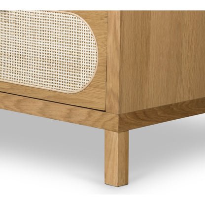 Allegra 8 Drawer Dresser by Four Hands in light natural cane, honey oak veneer. Made from cane, oak veneer in a rustic style.