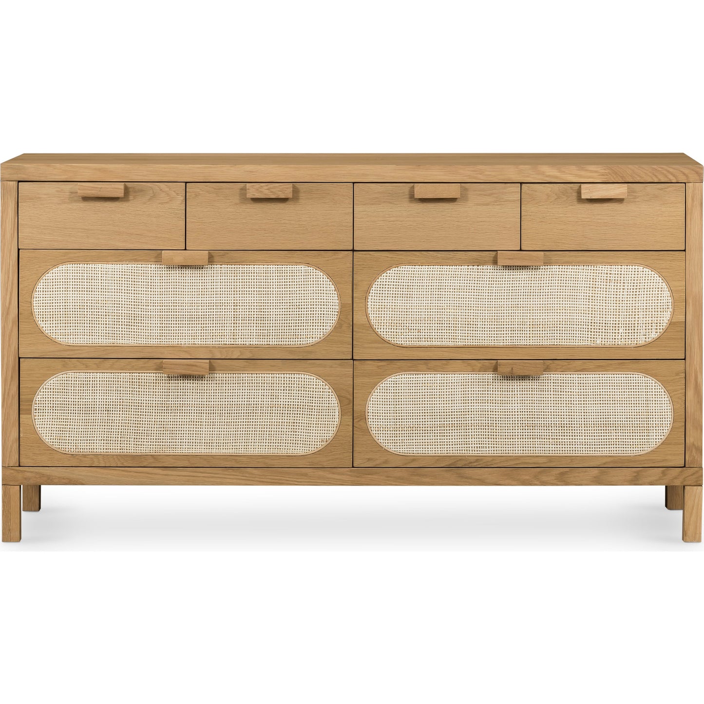 002 SI-1714146 | Additional Silo | Allegra 8 Drawer Dresser by Four Hands in light natural cane, honey oak veneer. Made from cane, oak veneer in a rustic style.