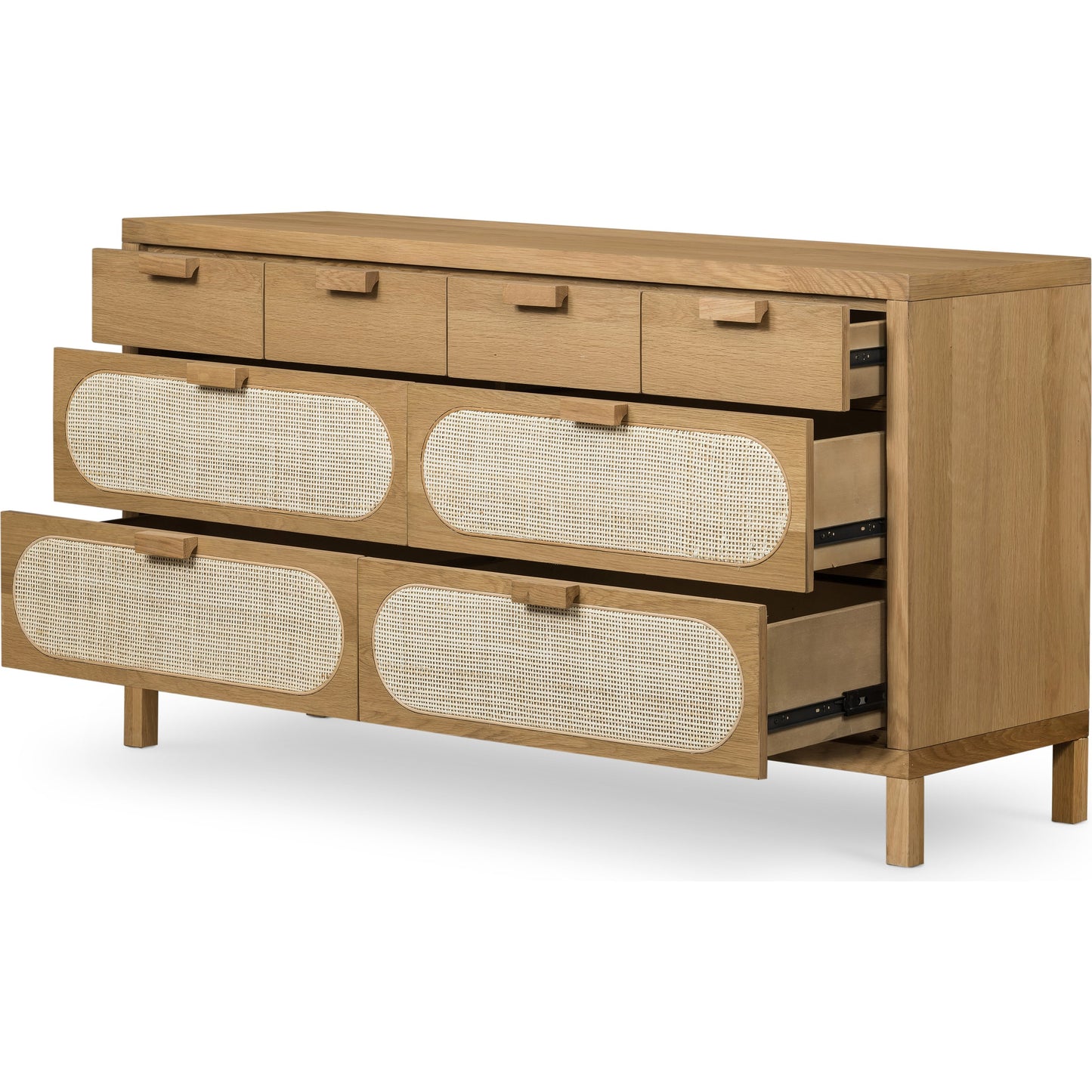 003 SI-1714146 | Additional Silo | Allegra 8 Drawer Dresser by Four Hands in light natural cane, honey oak veneer. Made from cane, oak veneer in a rustic style.