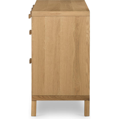Allegra 8 Drawer Dresser by Four Hands in light natural cane, honey oak veneer. Made from cane, oak veneer in a rustic style.