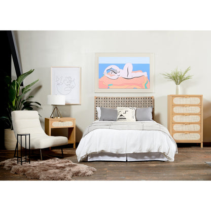 Allegra 5 Drawer Dresser by Four Hands in honey oak veneer, light natural cane, honey oak and honey oak. Made from oak veneer, cane, solid oak in a rustic style.