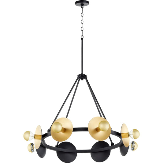 Artemis Chandelier by Cyan Design in noir, gold leaf. Made from iron in a modern style.