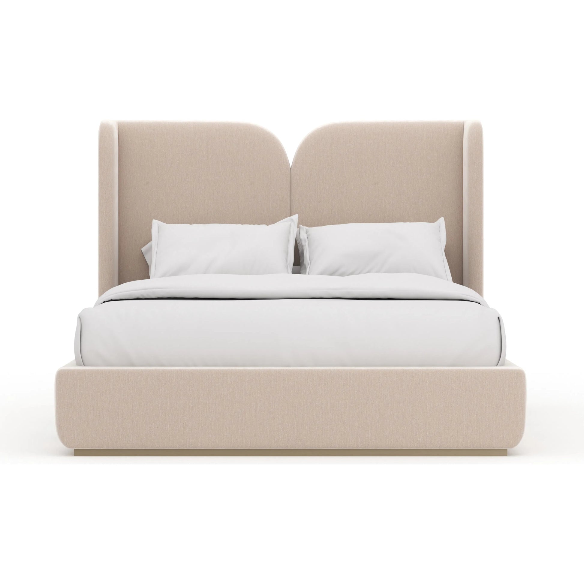 Oblique Bed by Caracole in ivory and soft silver paint gloss. Made from unique in a transitional style.